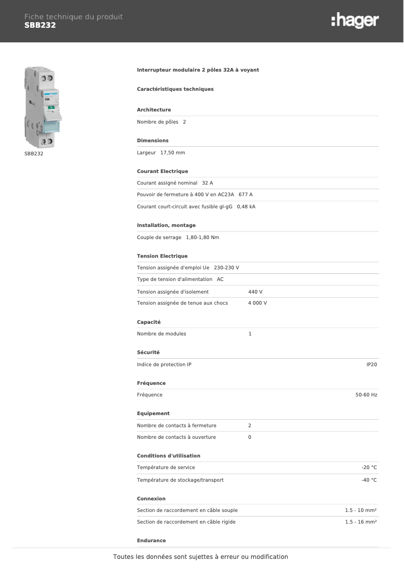 Image de la première page du manuel de l'appareil SBB232