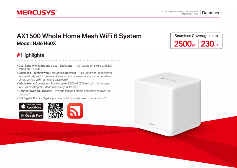 Page 1 de la notice Fiche technique Mercusys Halo H60X
