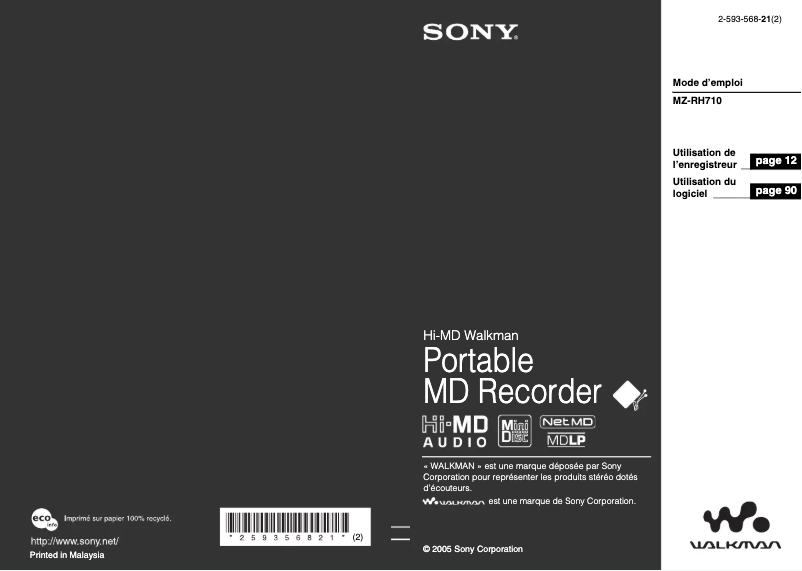 Page n°1 - Manuel utilisateur Sony MZ-RH710