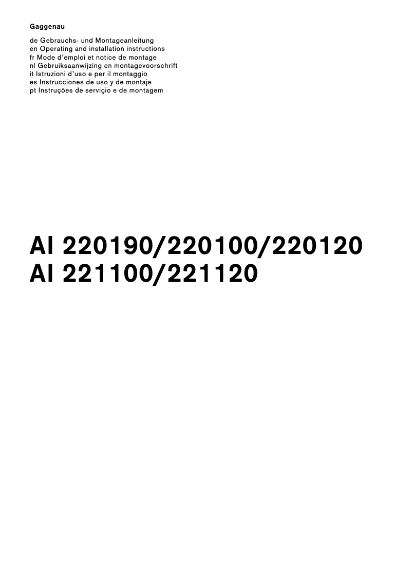 Página 1 del manual Manual de usuario Gaggenau AI220100