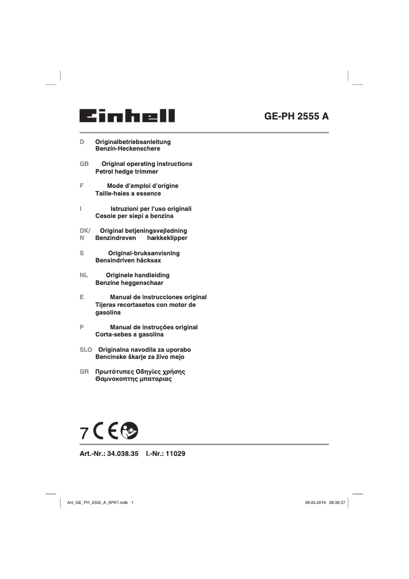 Page n°1 - Manuel utilisateur Einhell GE-PH 2555 A