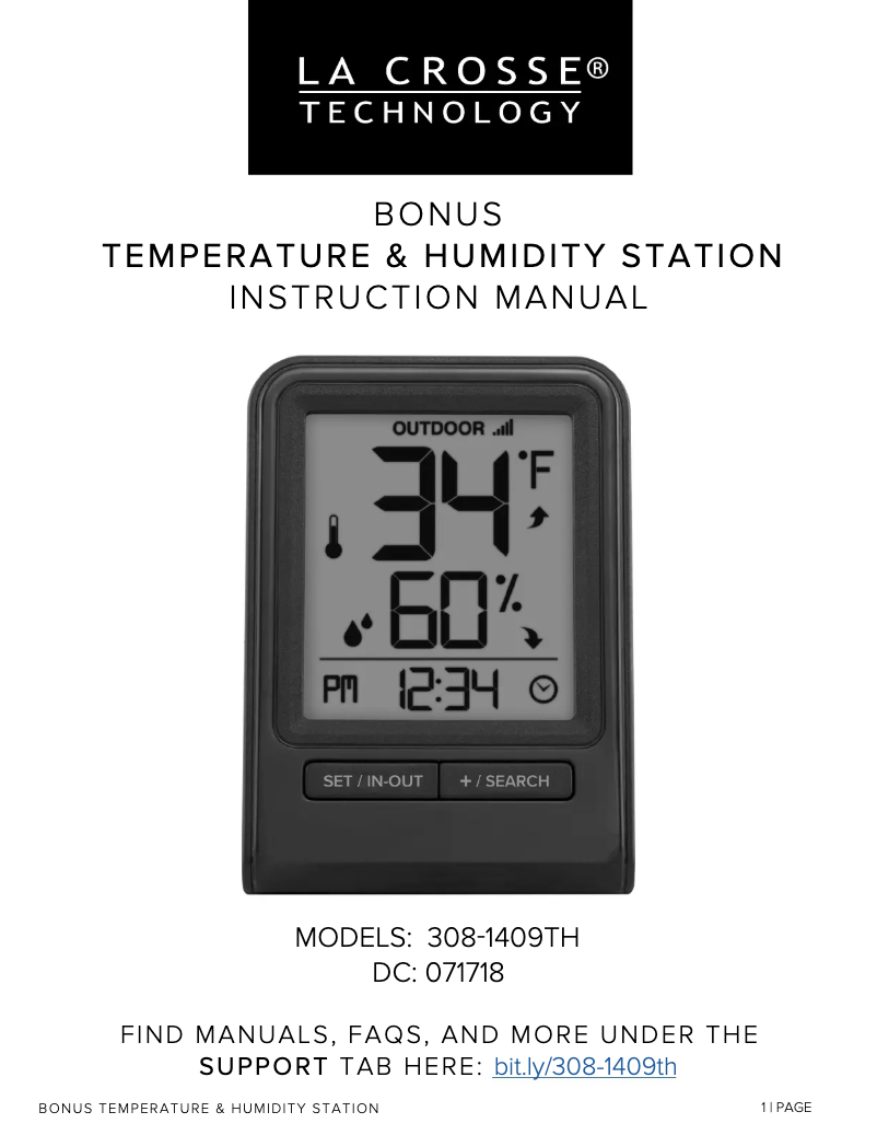 Page n°1 - Manuel utilisateur La Crosse Technology 308-1409TH