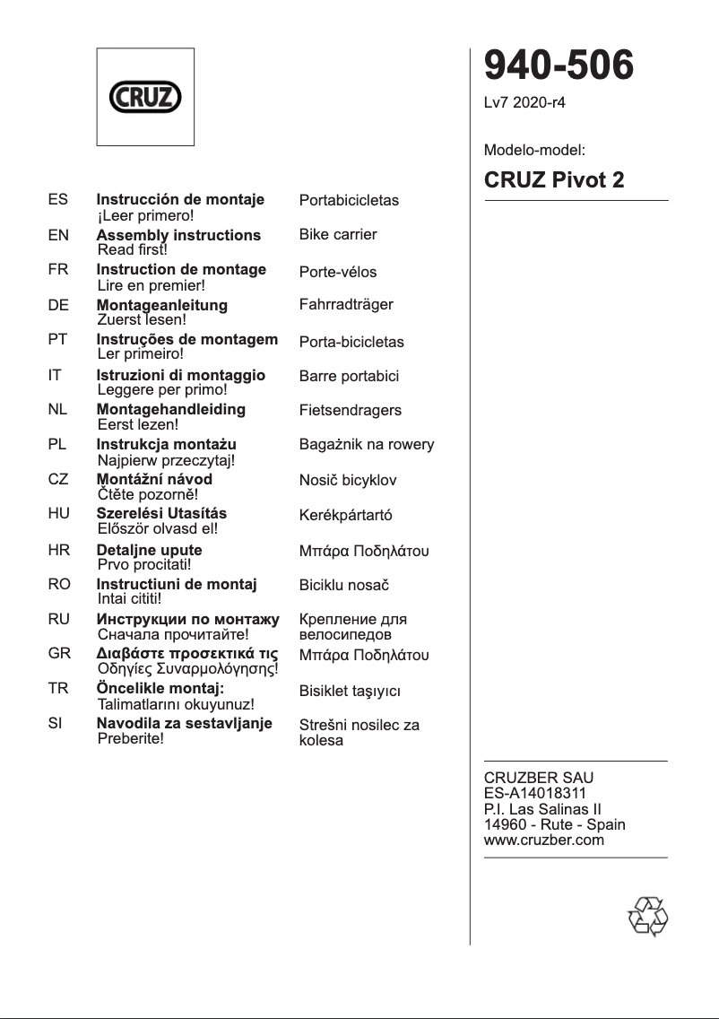 Page n°1 - Instructions de sécurité Cruz Pivot 2
