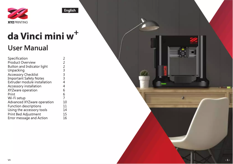 Page 1 de la notice Manuel utilisateur XYZprinting da Vinci mini w+