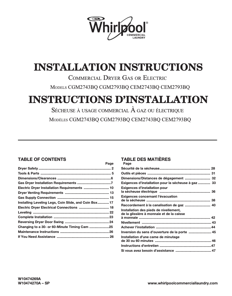 Page n°1 - Instructions / montage Whirlpool CEM2793BQ