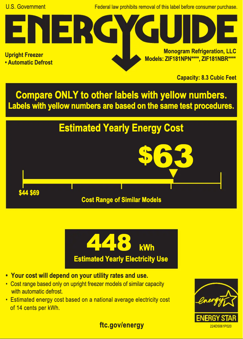 Page 1 de la notice Label énergétique Monogram ZIF181NBRII