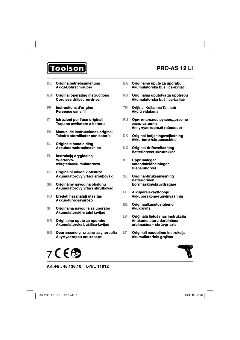 Page n°1 - Manuel utilisateur Toolson PRO-AS 12 Li