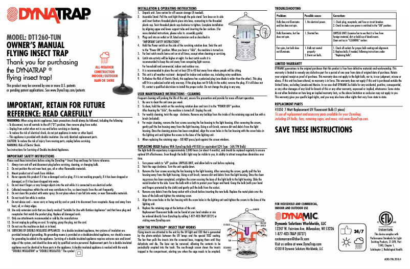 Página 1 del manual Manual de usuario Dynatrap DT1260-TUN