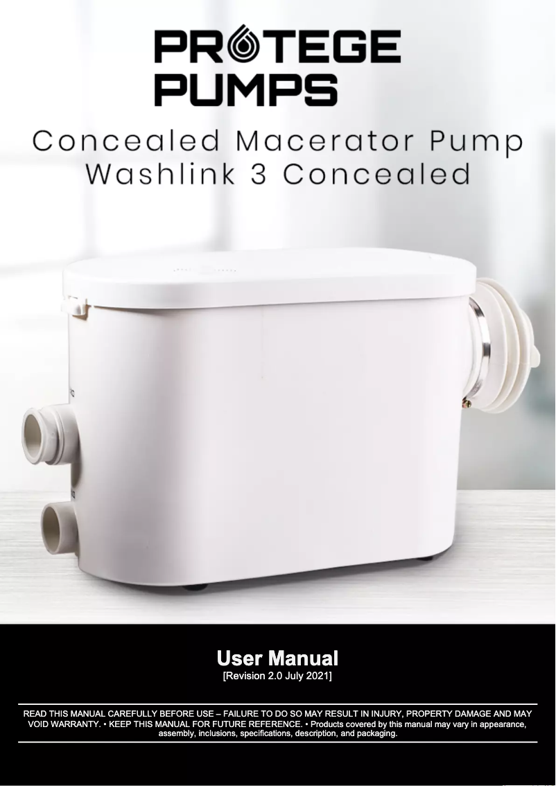 Page 1 de la notice Manuel utilisateur Protege Washlink 3 Concealed