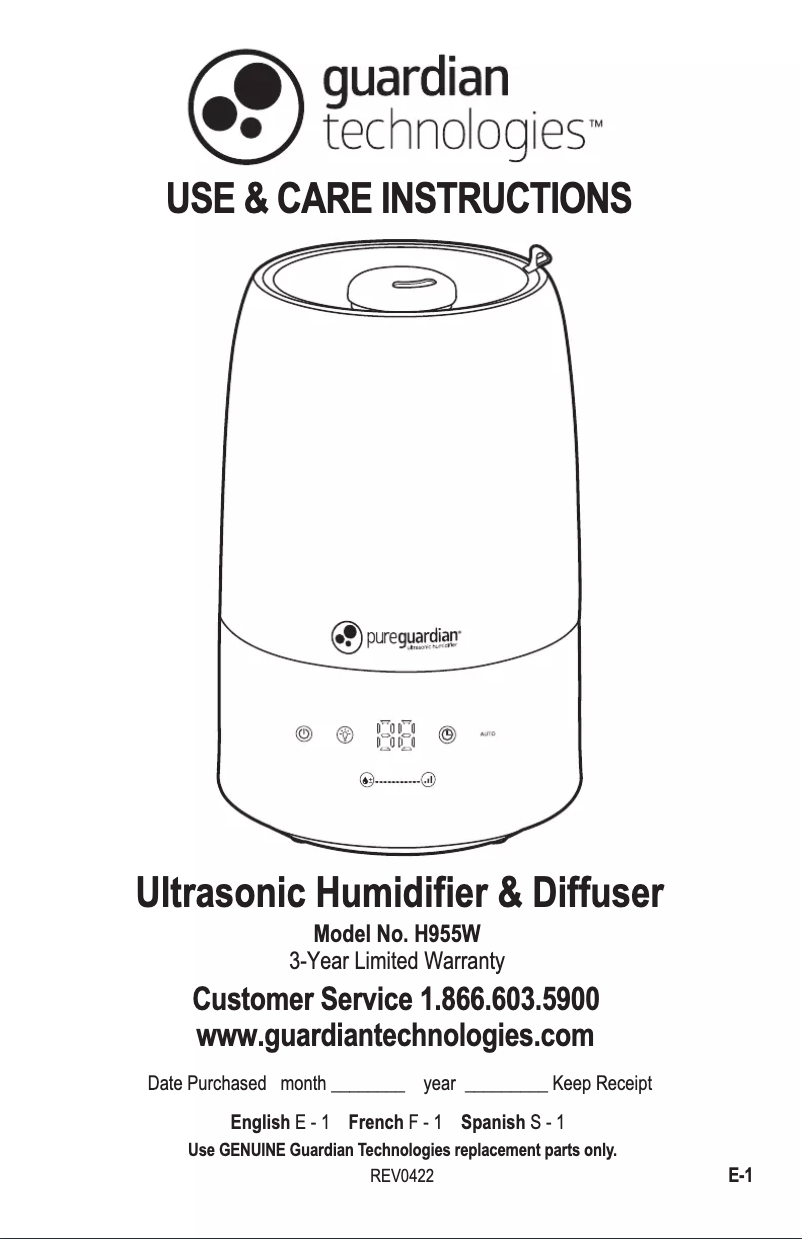 Page n°1 - Manuel utilisateur PureGuardian H955W