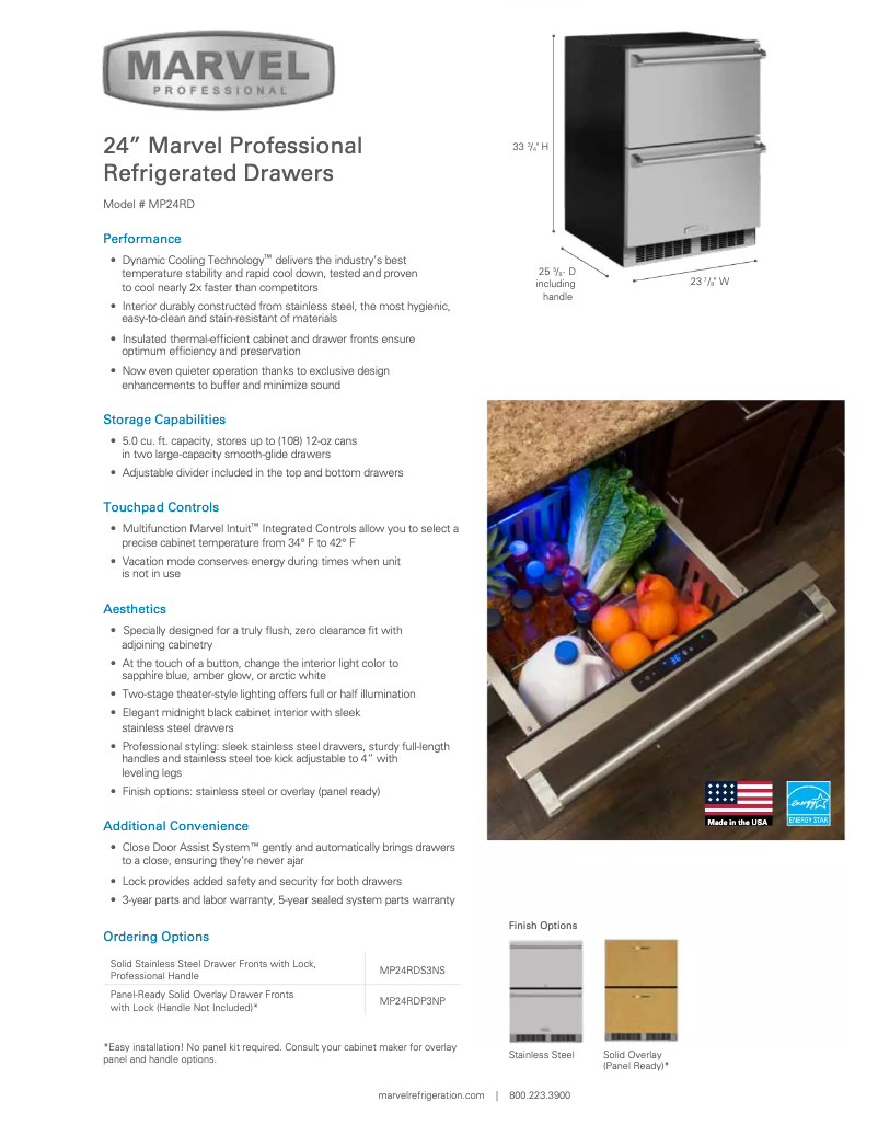 Page 1 de la notice Fiche technique Marvel MP24RDP3NP