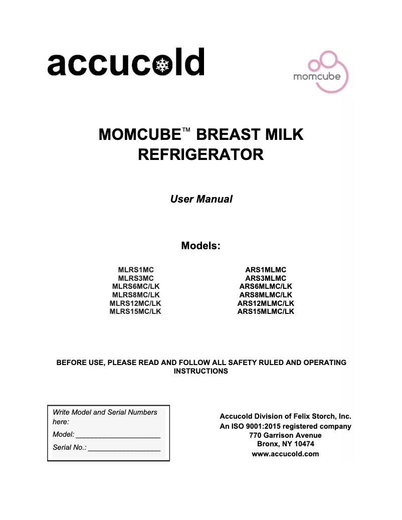 Page n°1 - Manuel utilisateur Accucold MLRS12MC