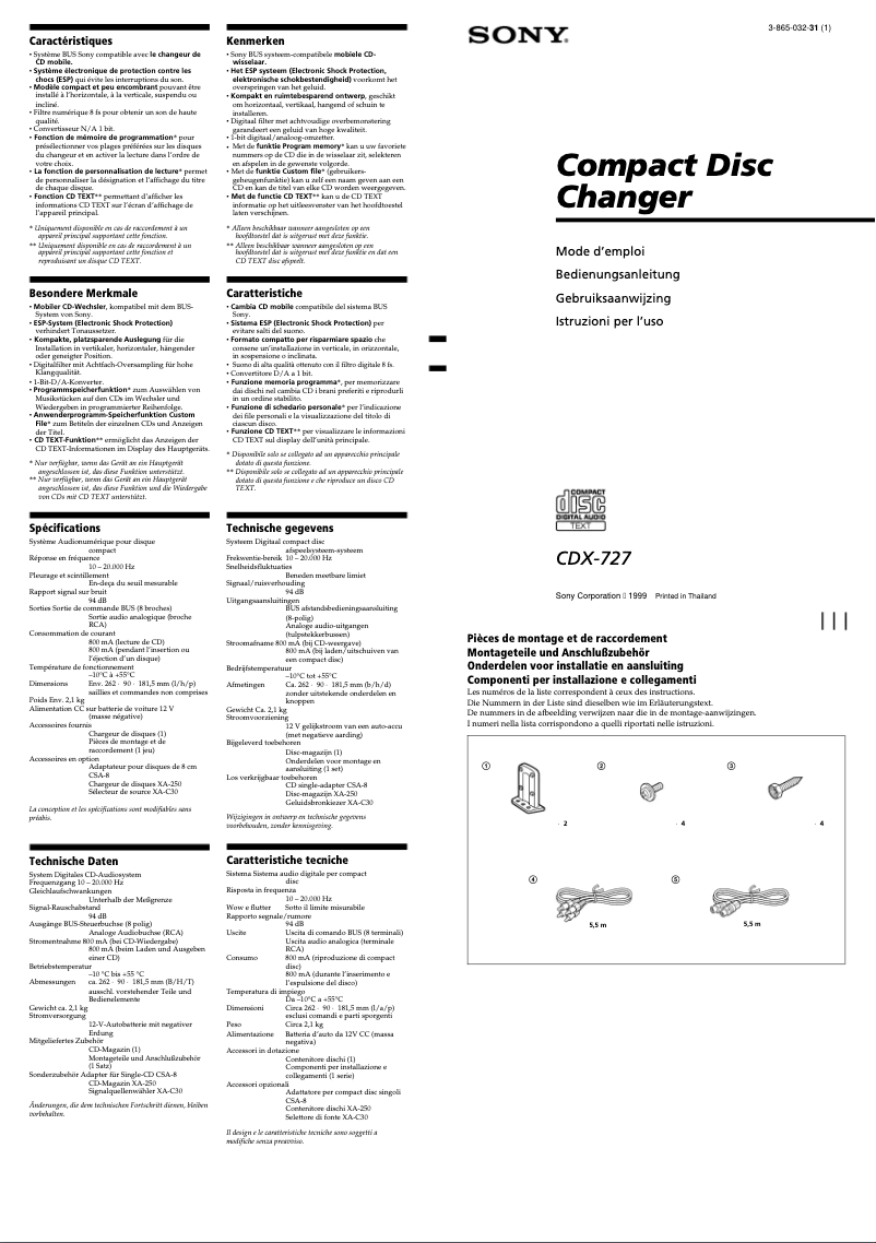 Page 1 de la notice Manuel utilisateur Sony CDX-727