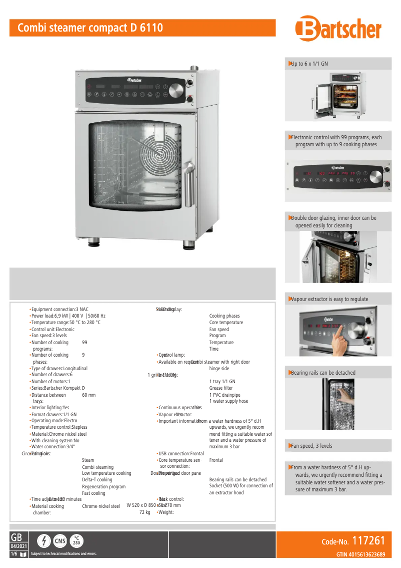 Página 1 del manual Ficha técnica Bartscher 117261