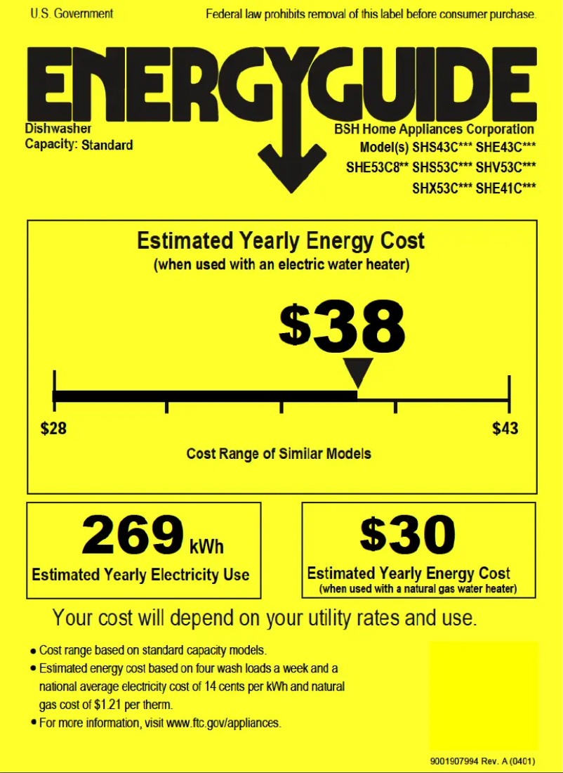Página 1 del manual Etiqueta energética Bosch SHE41CM5N