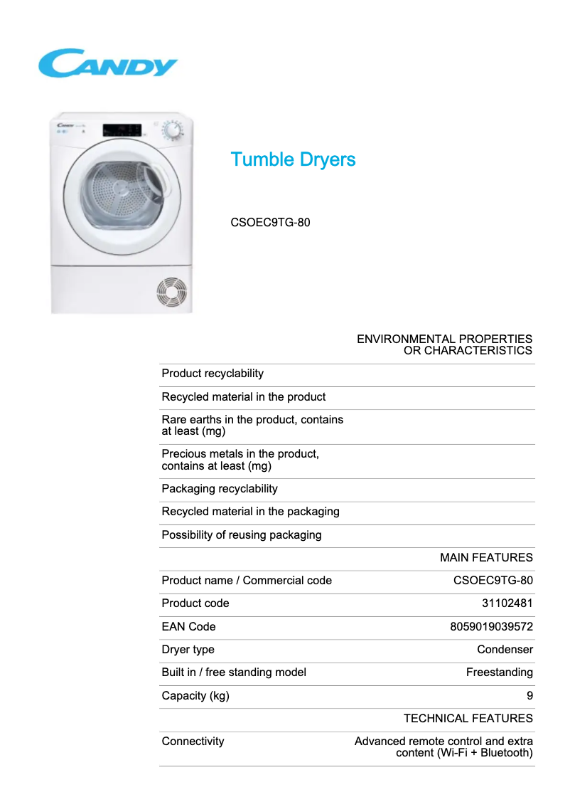 Image de la première page du manuel de l'appareil CSOEC9TG-80