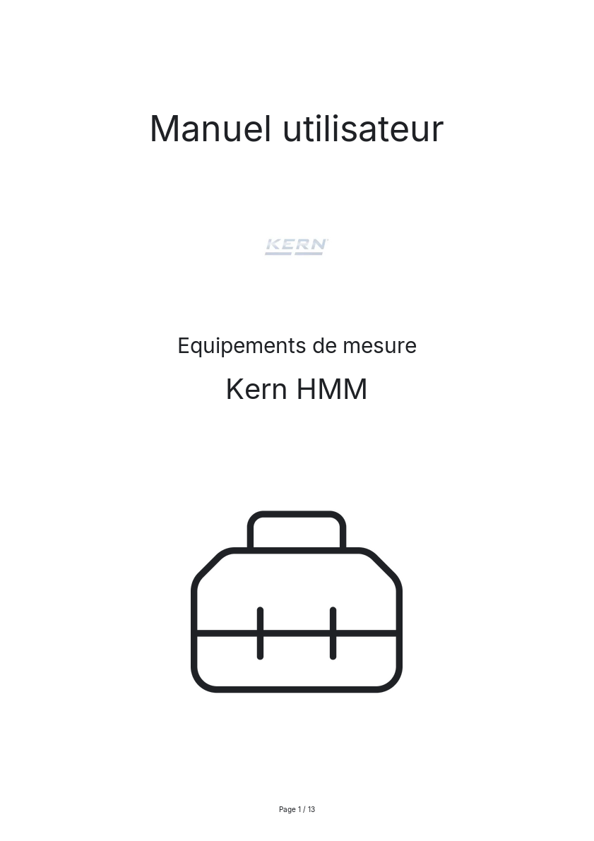 Page n°1 - Manuel utilisateur Kern HMM