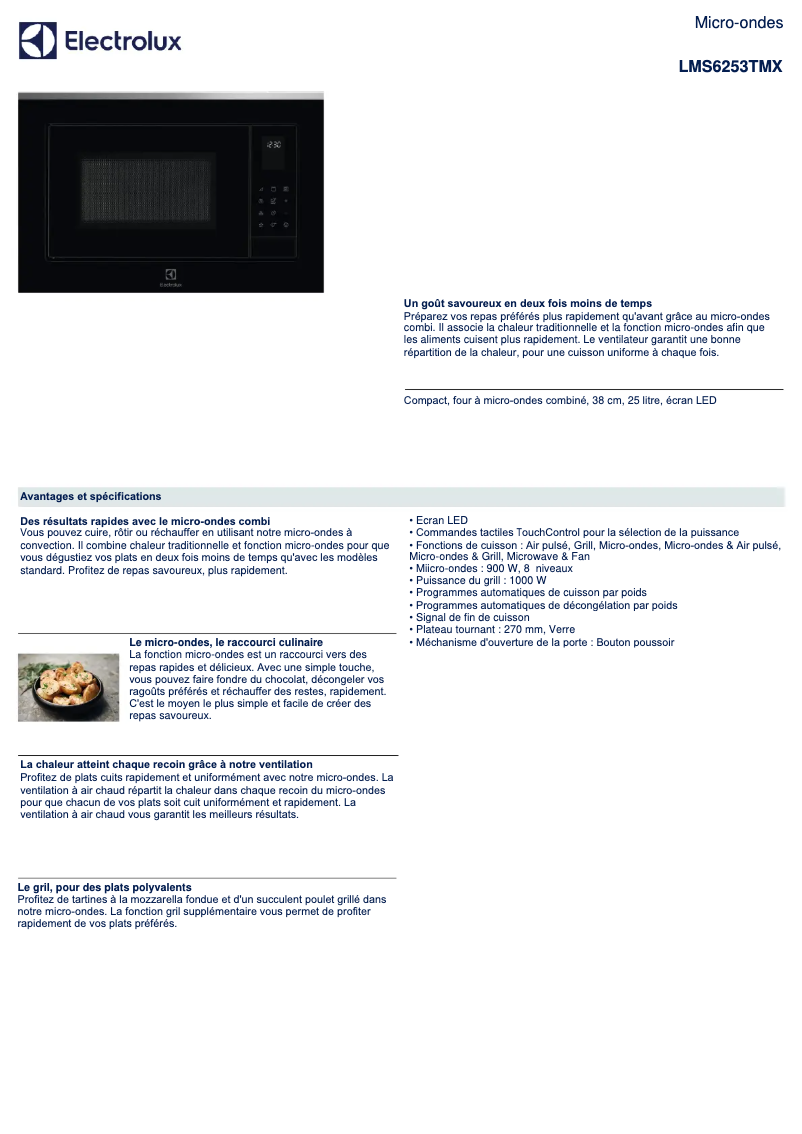 Page 1 de la notice Fiche technique Electrolux LMS6253TM
