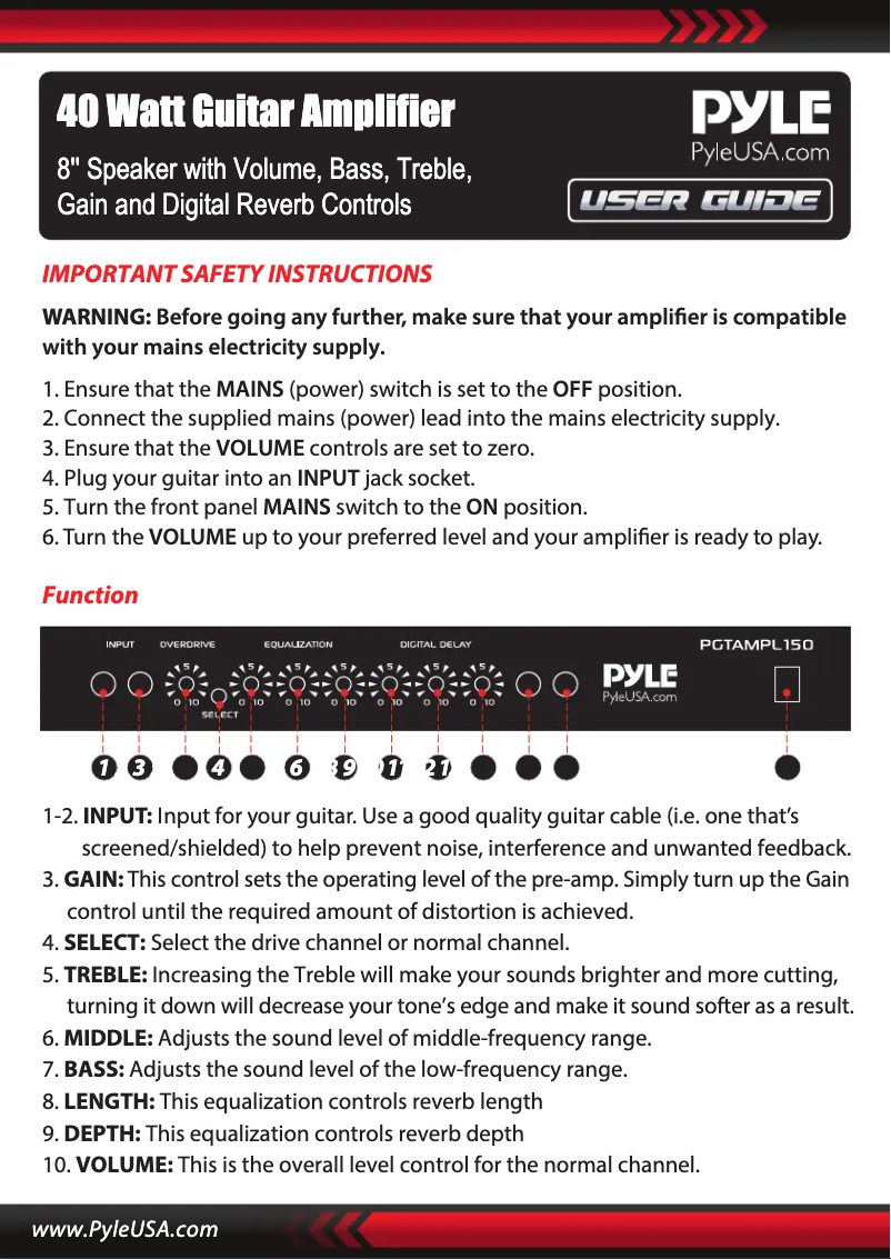 Imagen de la primera página del manual del dispositivo PGTAMPL150
