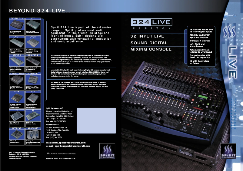 Page 1 de la notice Manuel utilisateur Soundcraft 324 Live