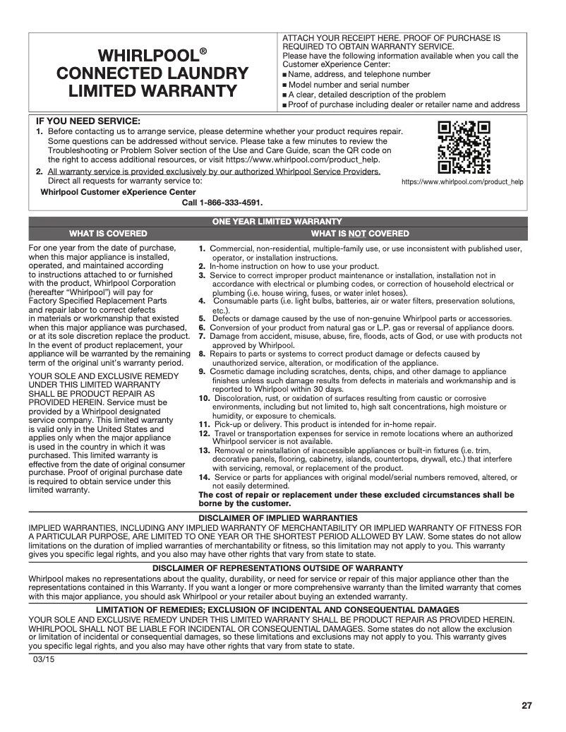 Página 1 del manual Manual de instrucciones Whirlpool WTW8700E