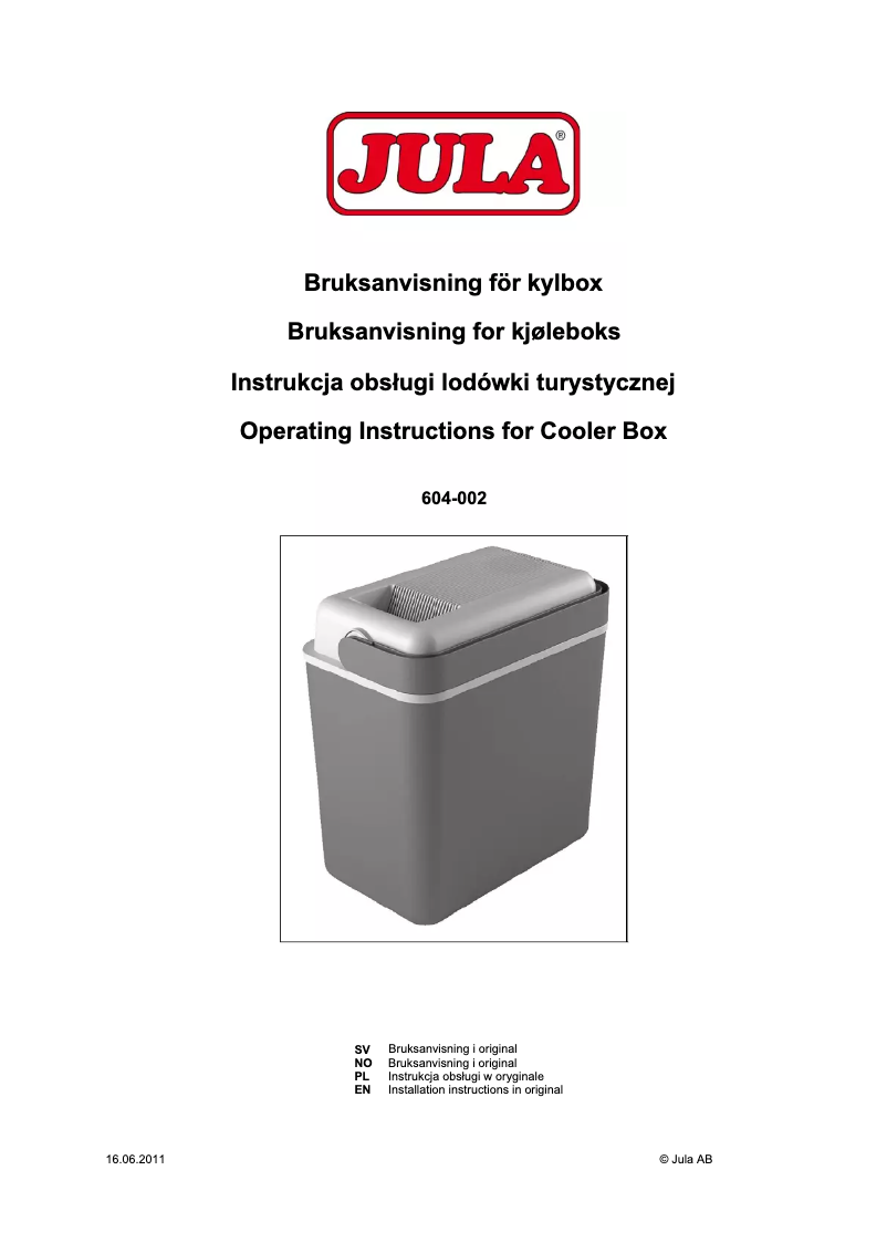 Page 1 de la notice Manuel utilisateur Jula 604-002