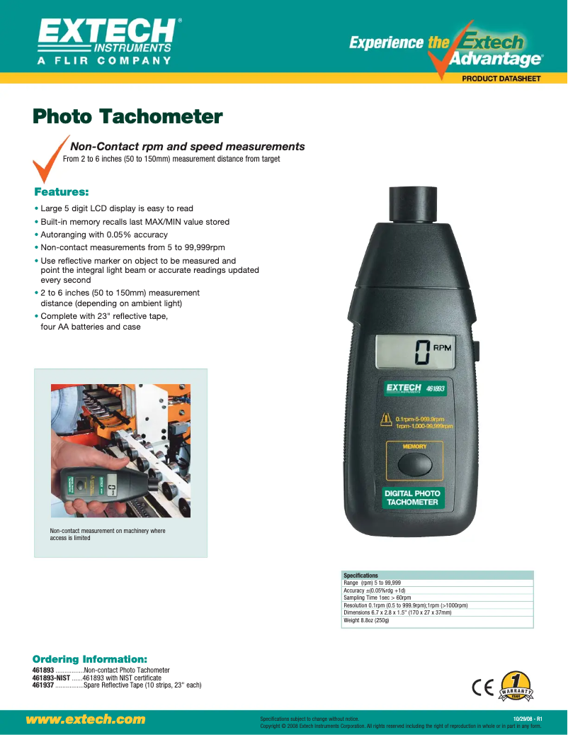 Page n°1 - Fiche technique Extech 461893