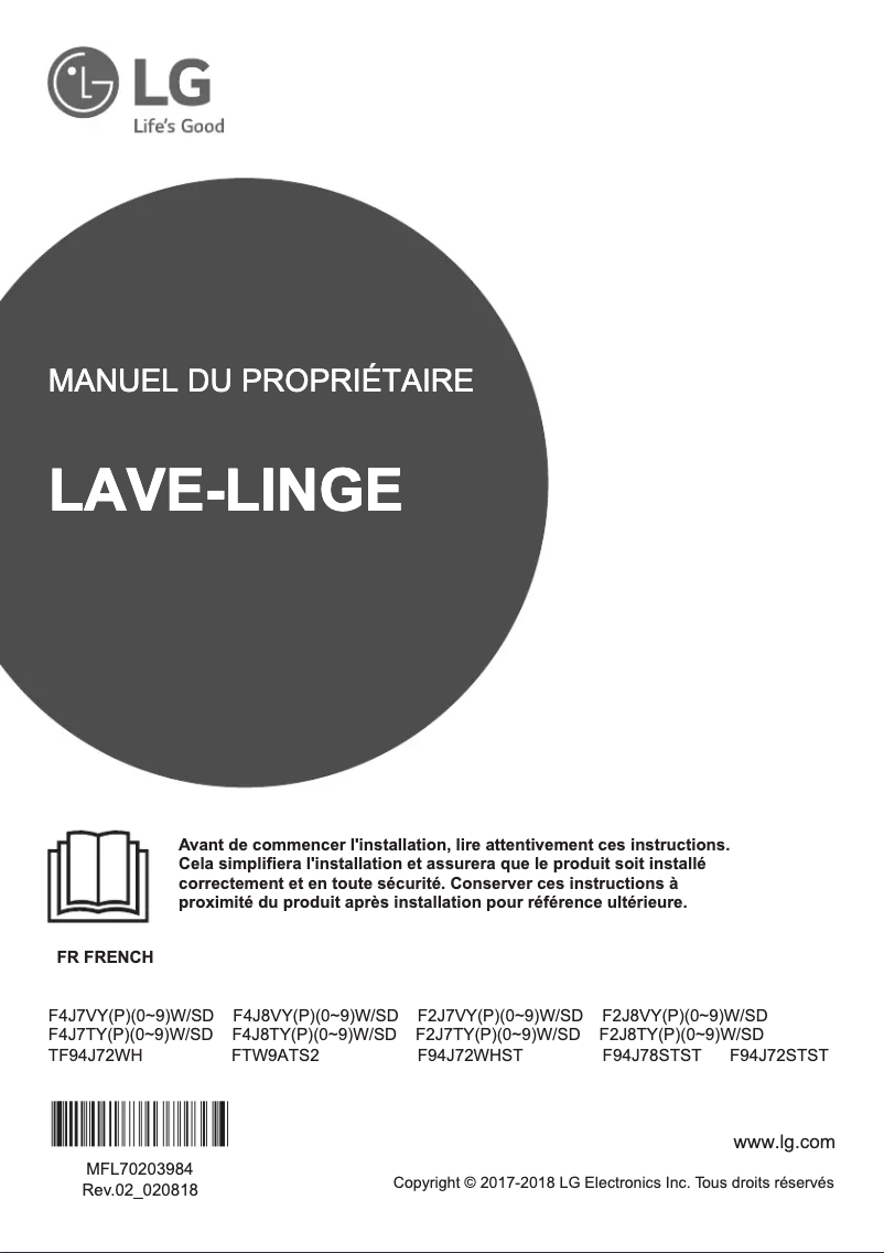 Page 1 de la notice Manuel utilisateur LG F94J72WHST