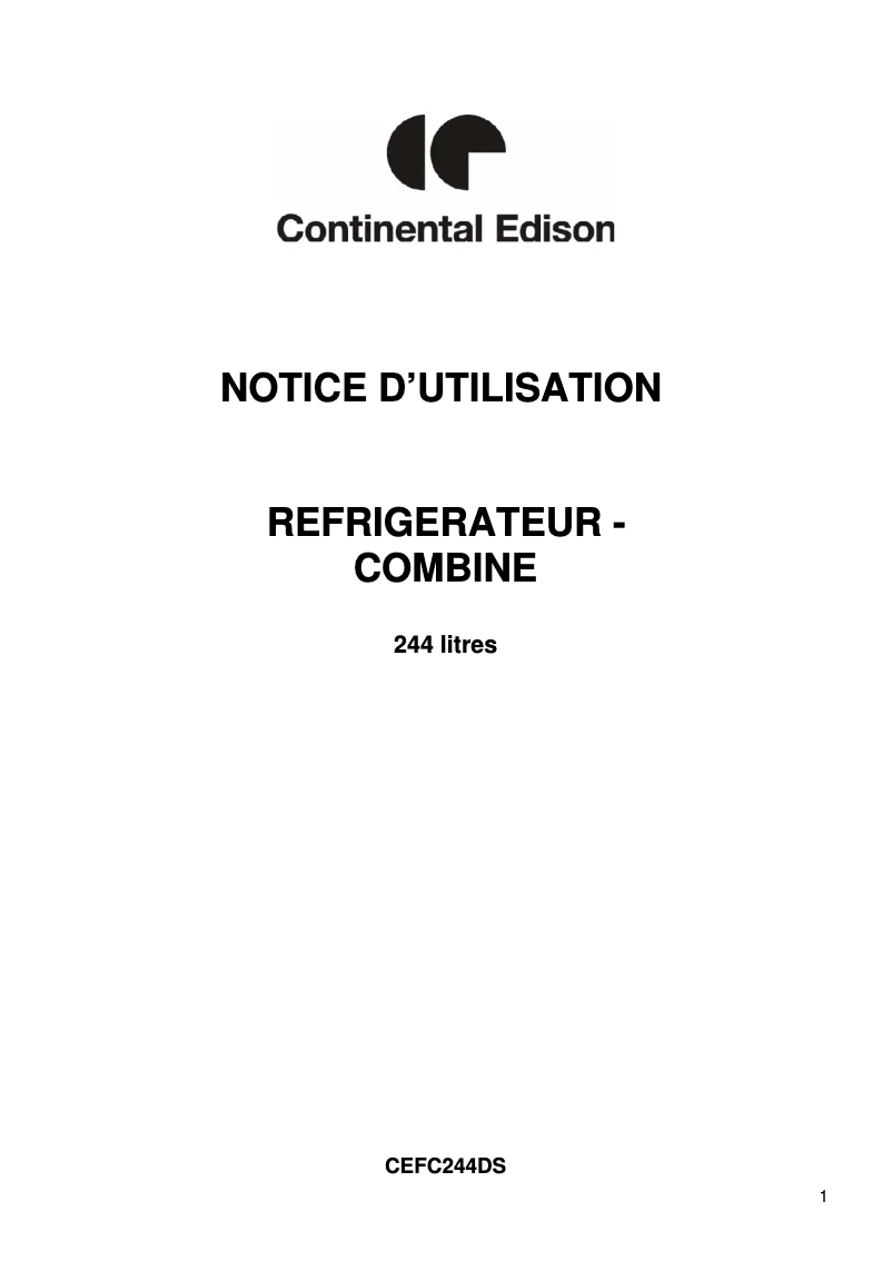 Page 1 de la notice Manuel utilisateur Continental Edison CEFC244DS