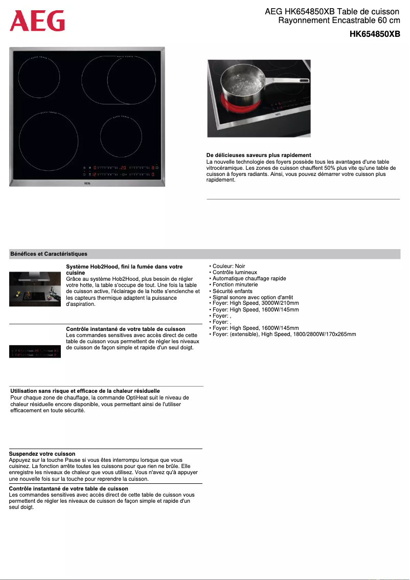 Page n°1 - Fiche technique AEG HK654850XB