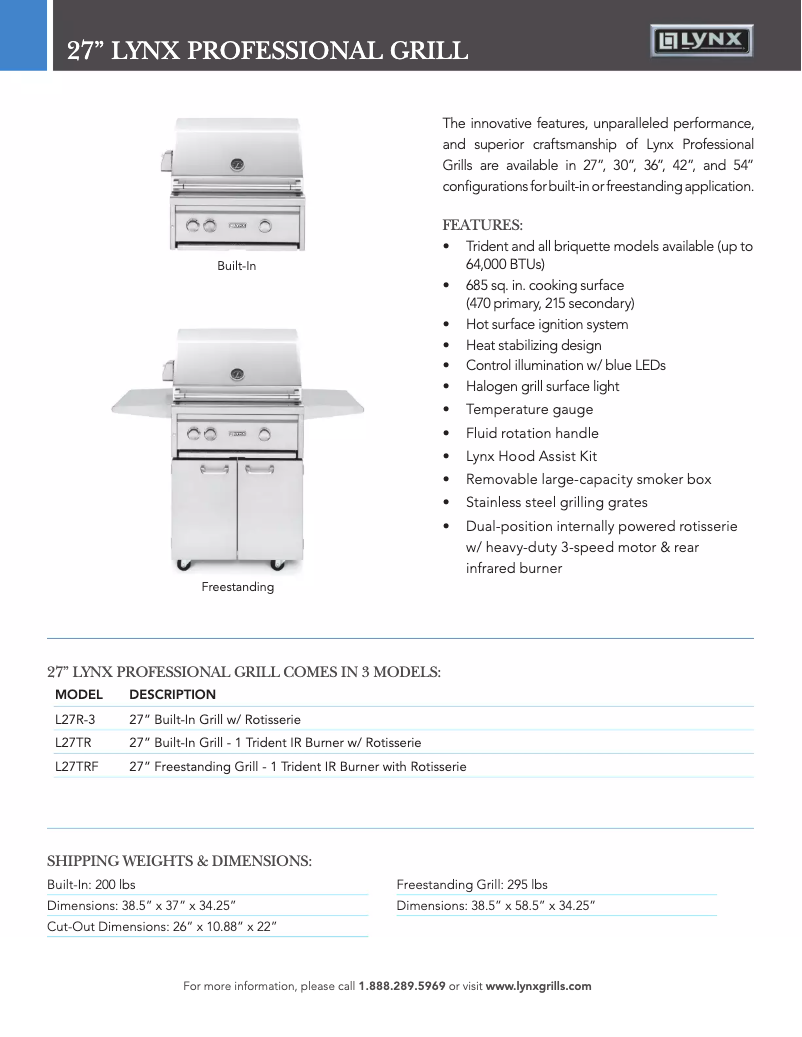 Page 1 de la notice Fiche technique Lynx Professional L27R-3
