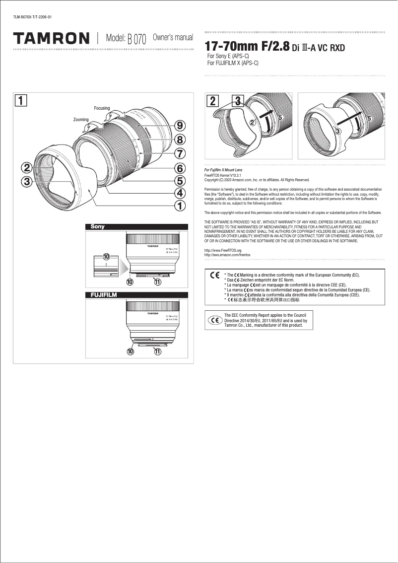 Page 1 de la notice Manuel utilisateur Tamron 17-70mm F/2.8 Di III-A VC RXD