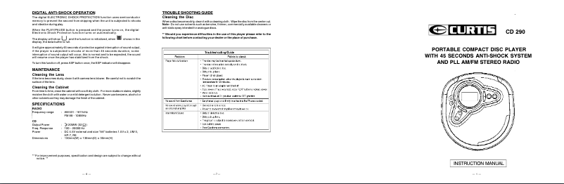 Page 1 de la notice Manuel utilisateur Curtis CD290