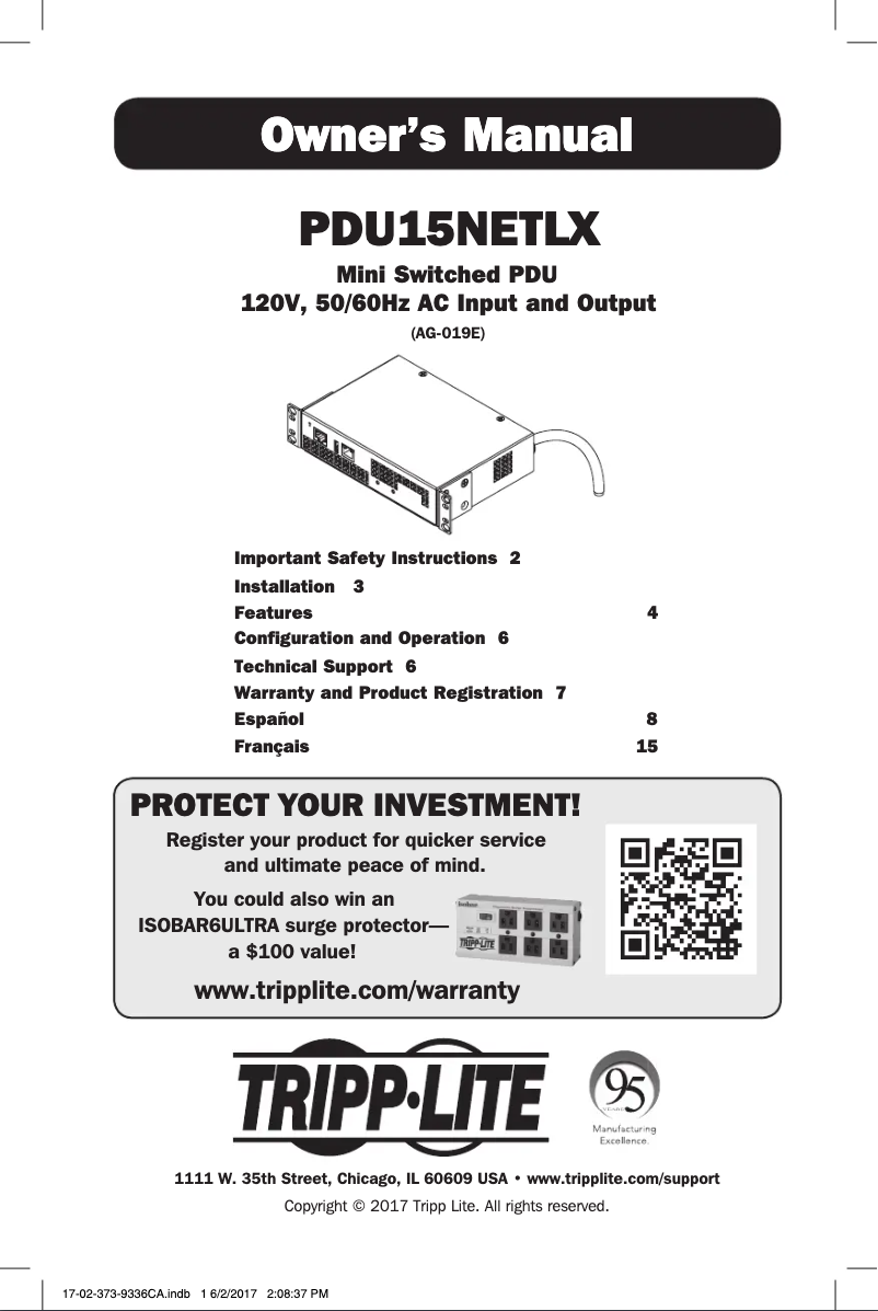 Page n°1 - Manuel utilisateur Tripp Lite PDU15NETLX