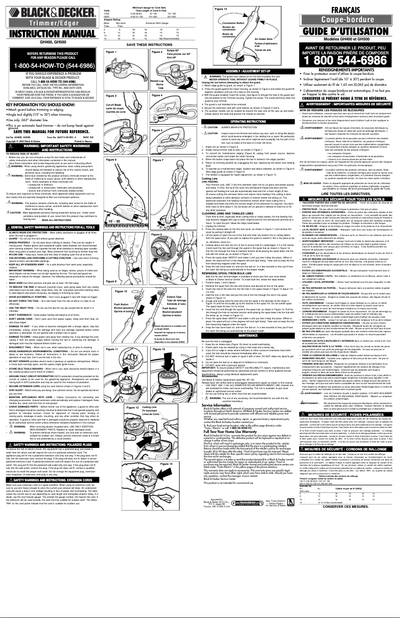 Page 1 de la notice Manuel utilisateur Black & Decker GH400