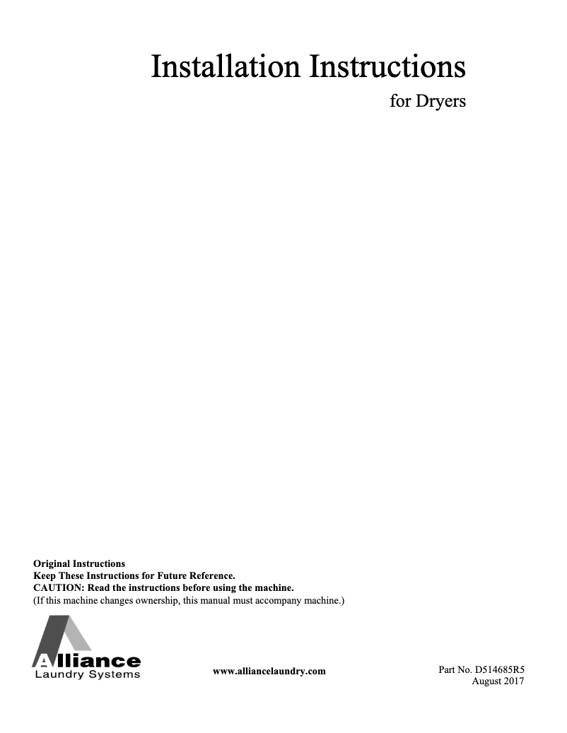 Page n°1 - Guide d'installation Speed Queen ADGE8B