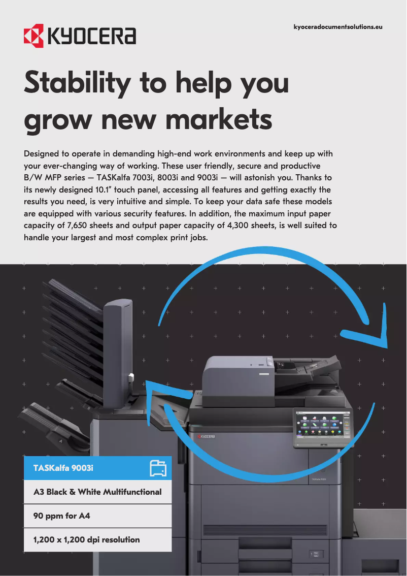 Page 1 de la notice Fiche technique Kyocera TASKalfa 9003i