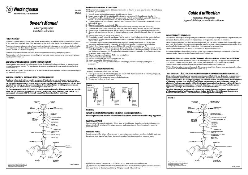 Page 1 de la notice Manuel utilisateur Westinghouse Sylvestre 6127000