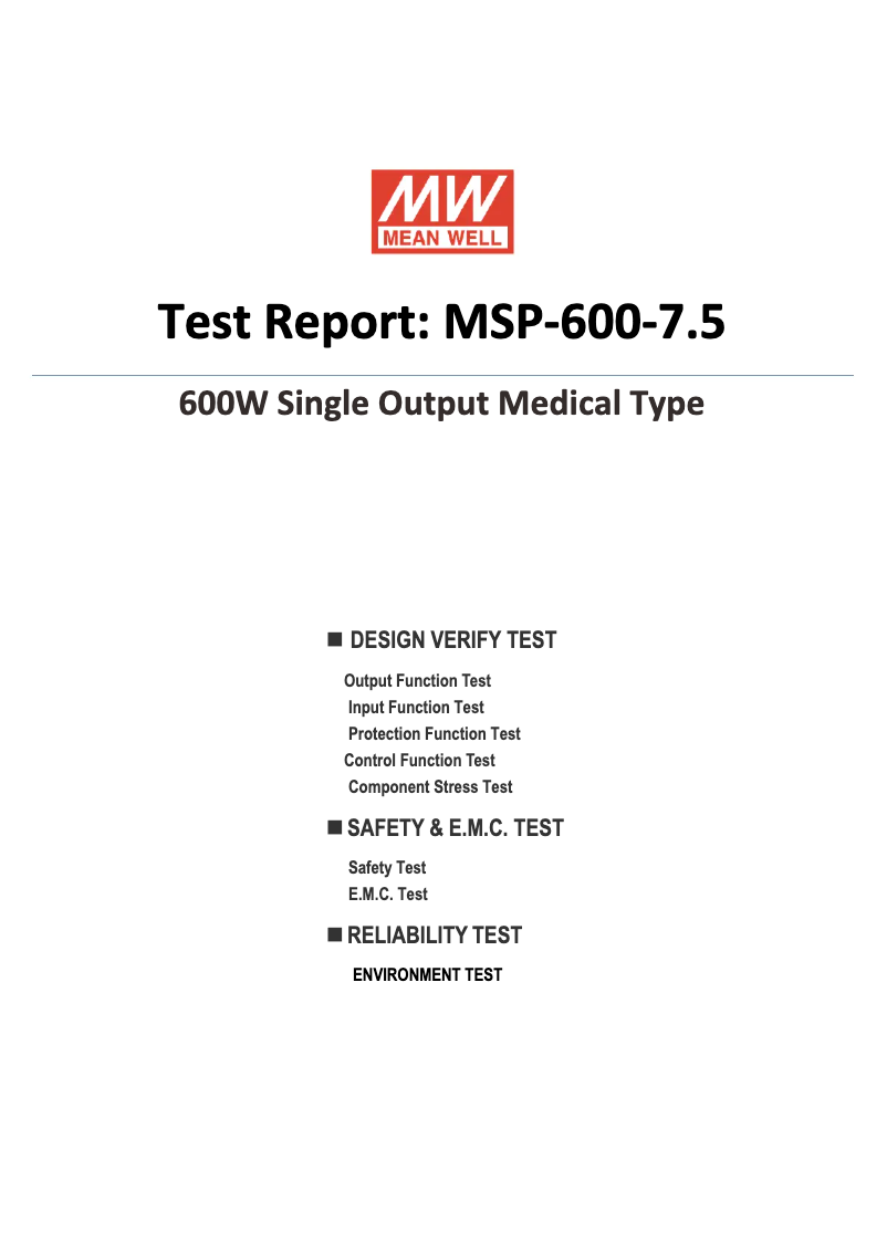 Page n°1 - Fiche technique Mean Well MSP-600-7.5