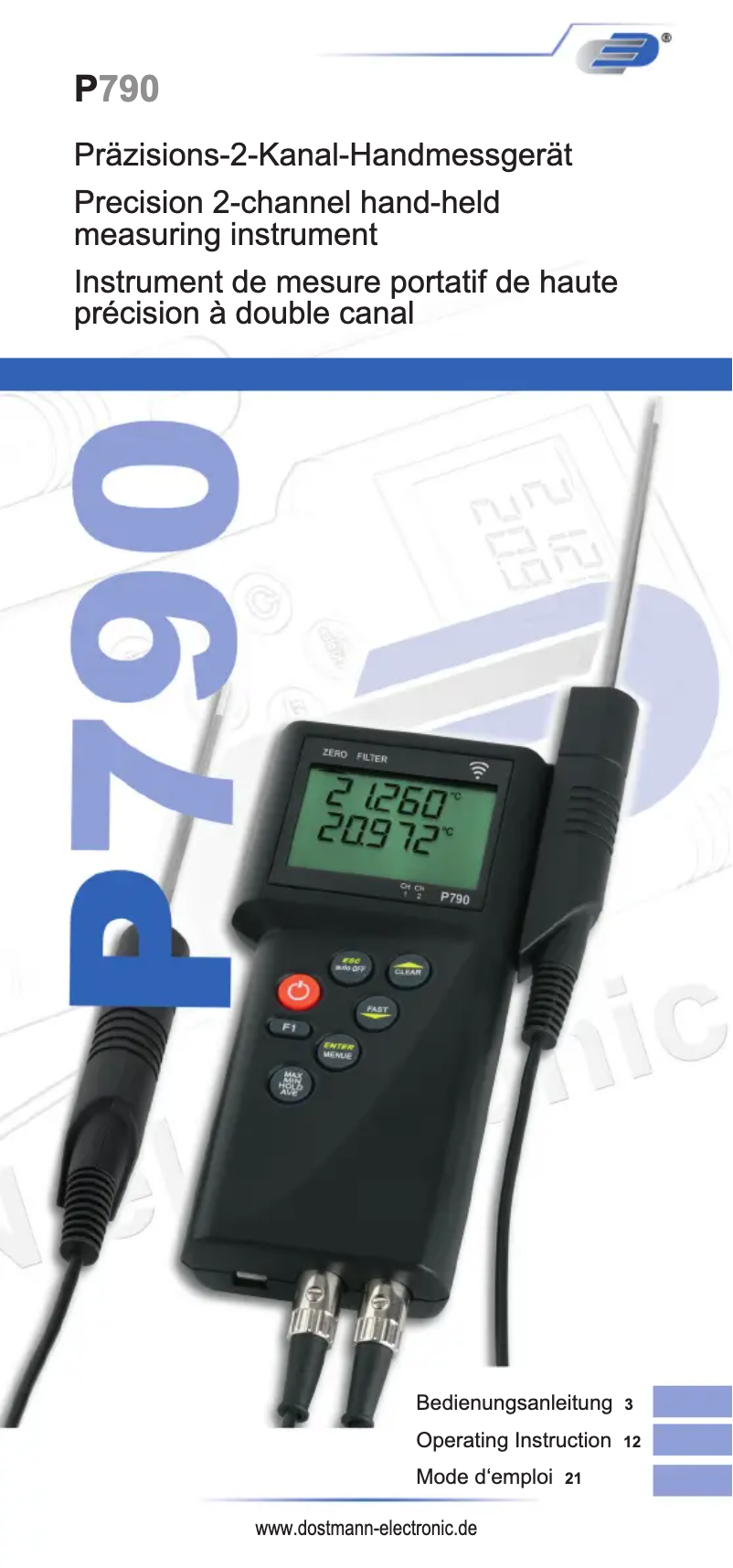 Page 1 de la notice Manuel utilisateur Dostmann Electronic P790