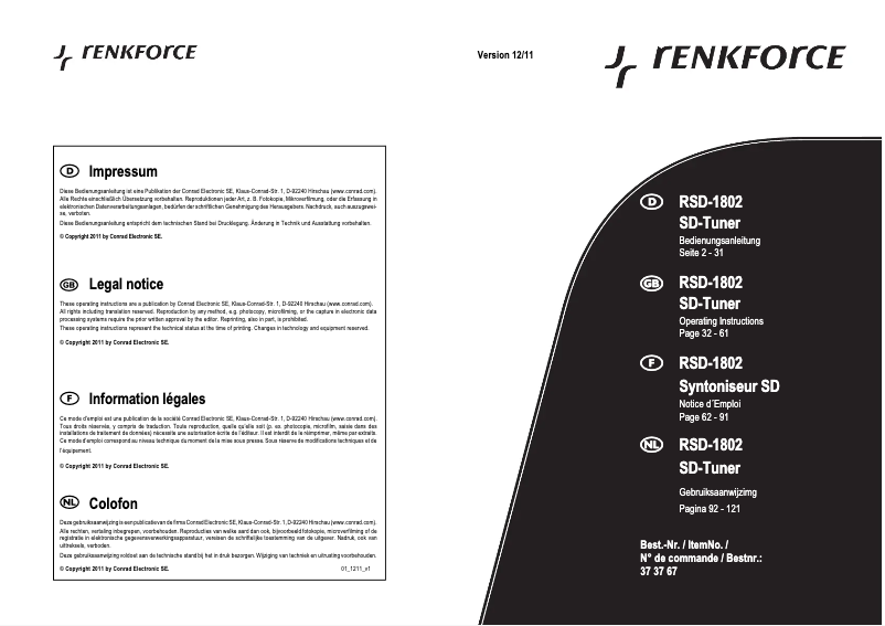 Page 1 de la notice Manuel utilisateur Renkforce RSD-1802