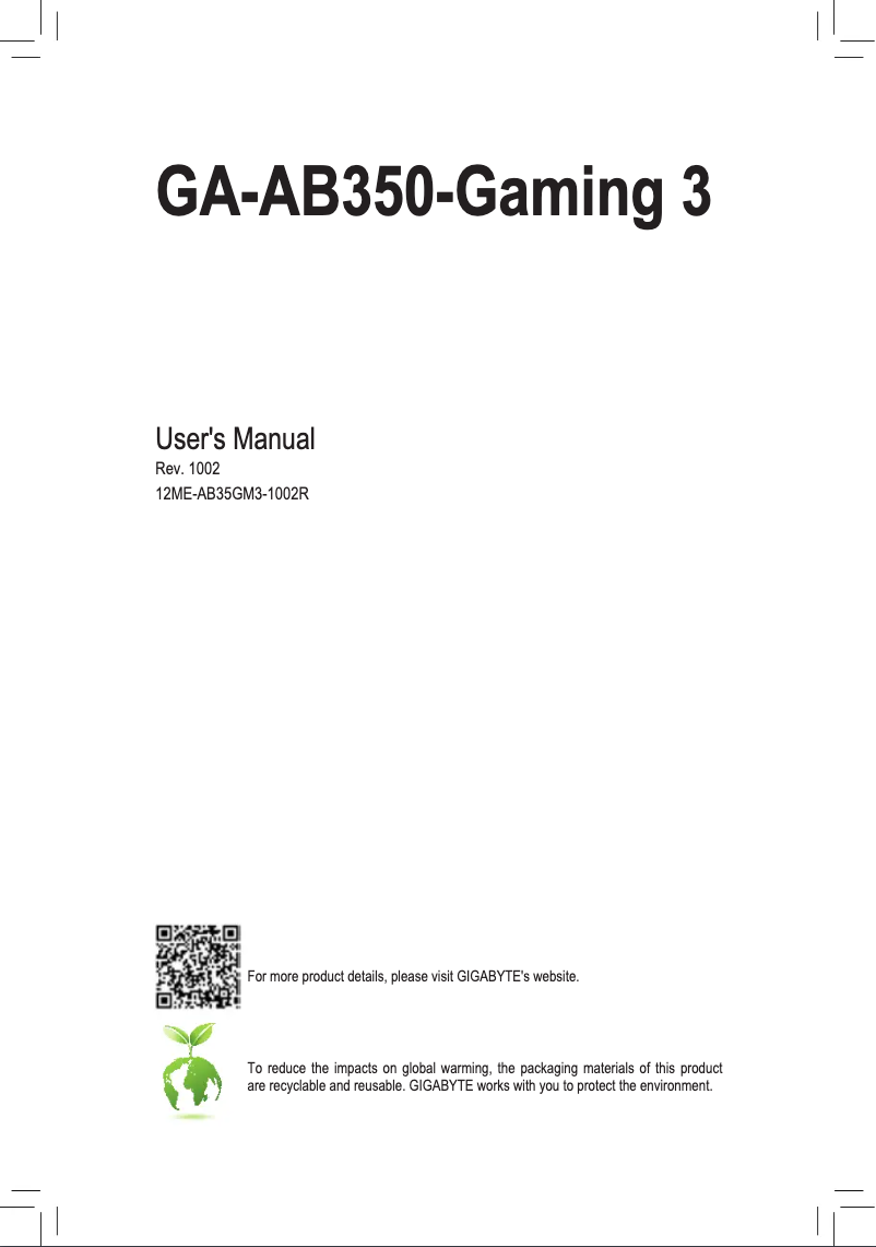Page n°1 - Manuel utilisateur Gigabyte AB350 Gaming 3