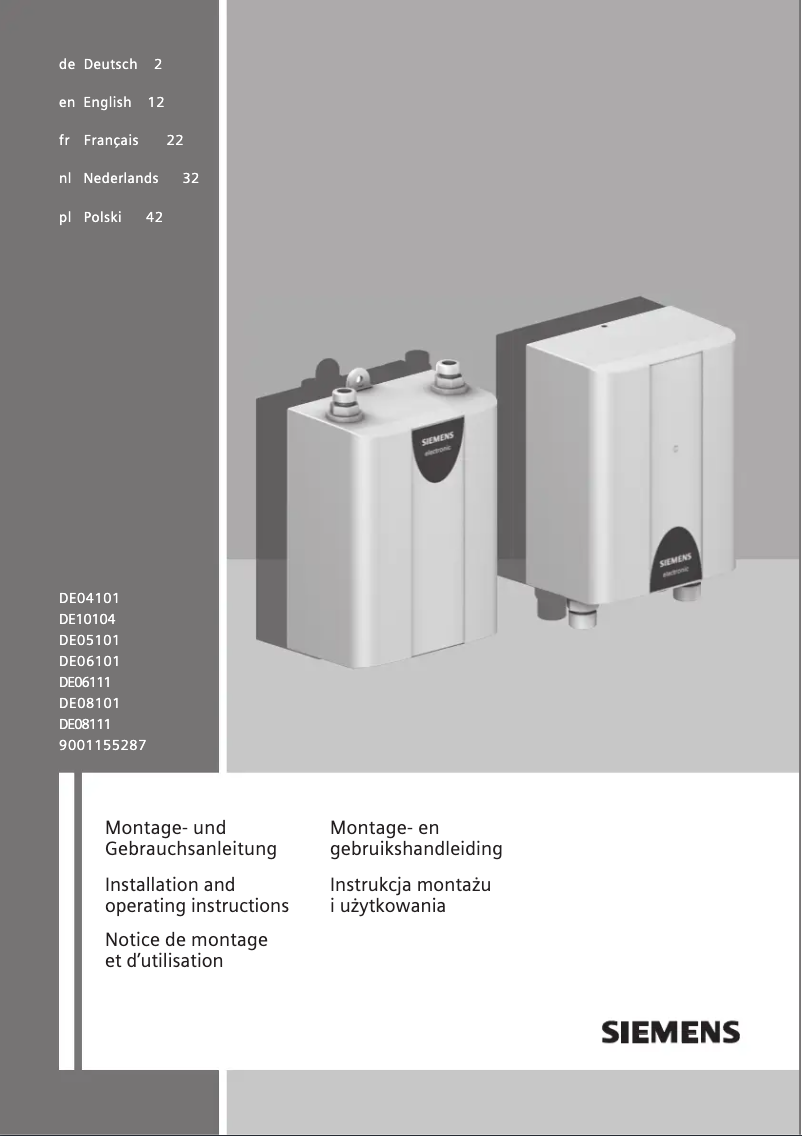 Page 1 de la notice Manuel utilisateur Siemens DE10104