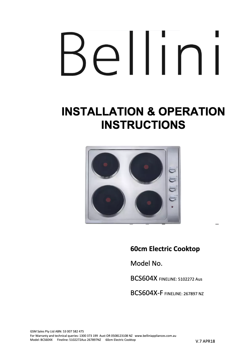 Page n°1 - Manuel utilisateur Bellini BCS604X-F