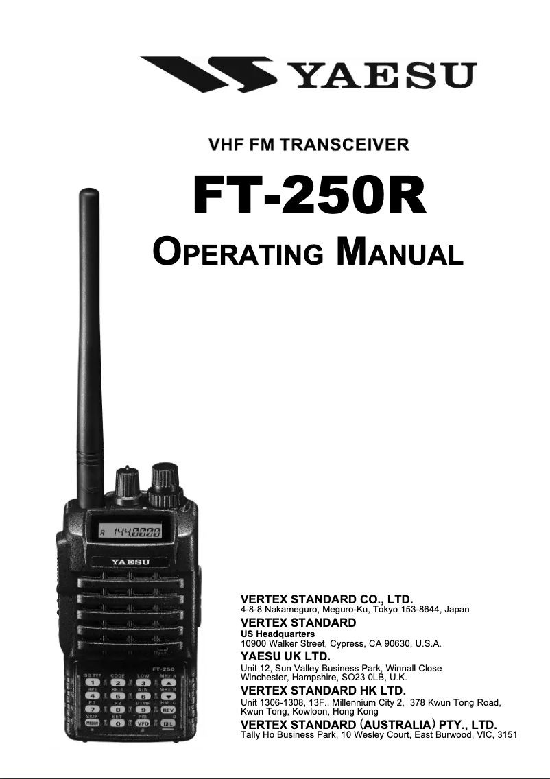 Page n°1 - Manuel utilisateur Yaesu FT-250R