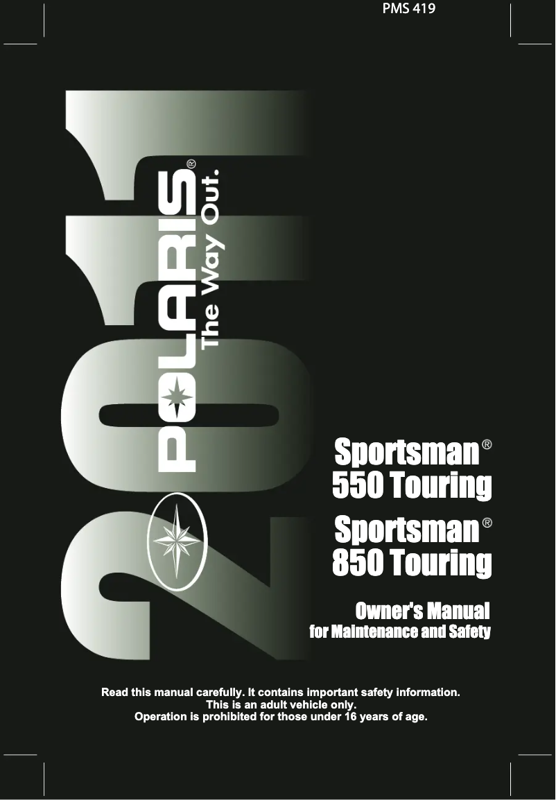 Page 1 de la notice Manuel utilisateur Polaris 850 Touring International (2011)