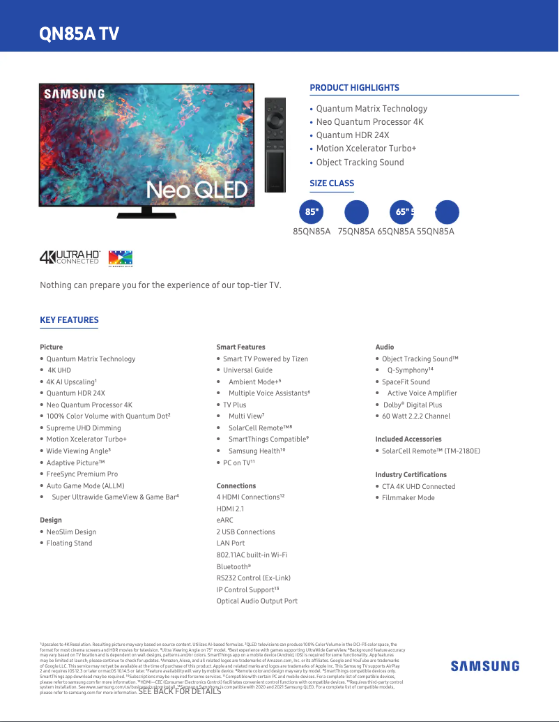 Image de la première page du manuel de l'appareil QN85QN85A