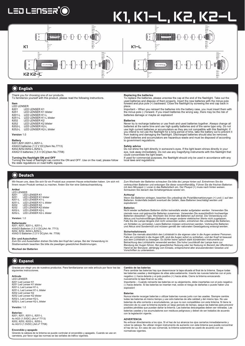 Page 1 de la notice Manuel utilisateur Ledlenser K1-L