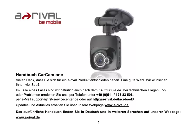 Image de la première page du manuel de l'appareil CarCam one
