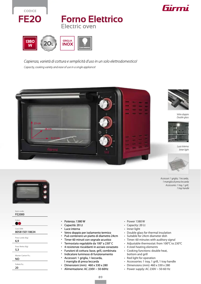 Page 1 de la notice Fiche technique Girmi FE20